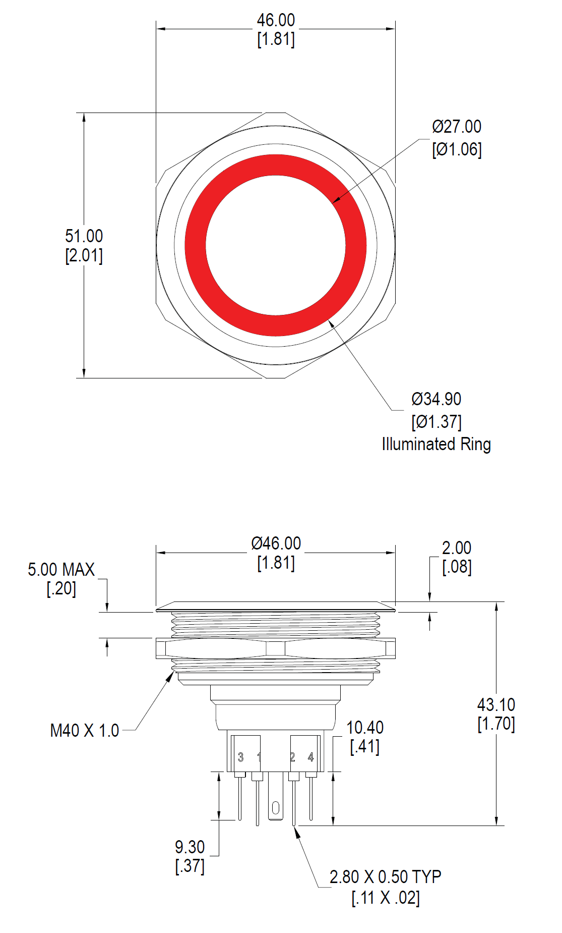 CIT DH40 Switch Dimensions