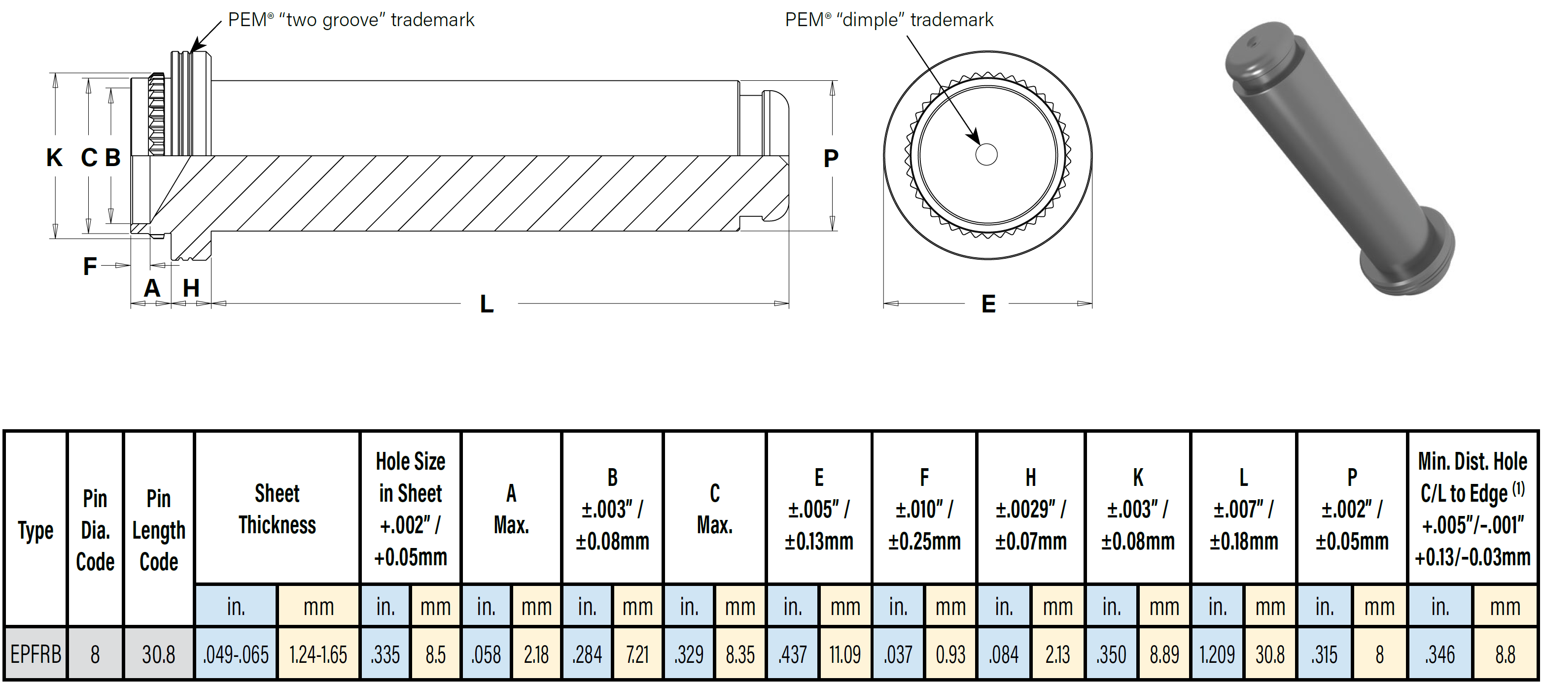 EPFRB™ PEM eConnect™ Broaching Pin